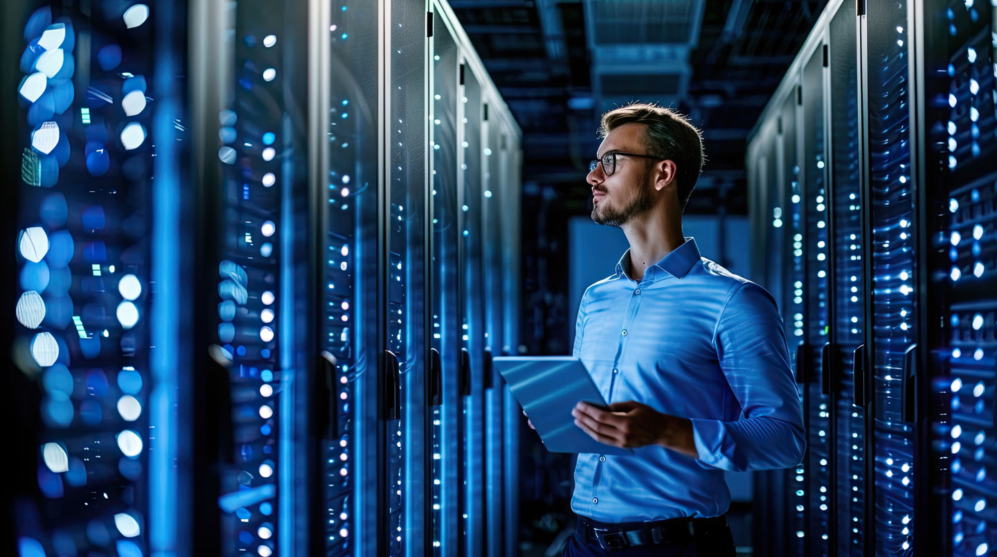 Graphique abstrait montrant l'amélioration de fiabilité avec un datacenter professionnel